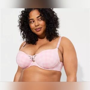 Torrid Curve 360 Back Smoothing Push-Up Plunge in Retro Gingham Pink sz 42C